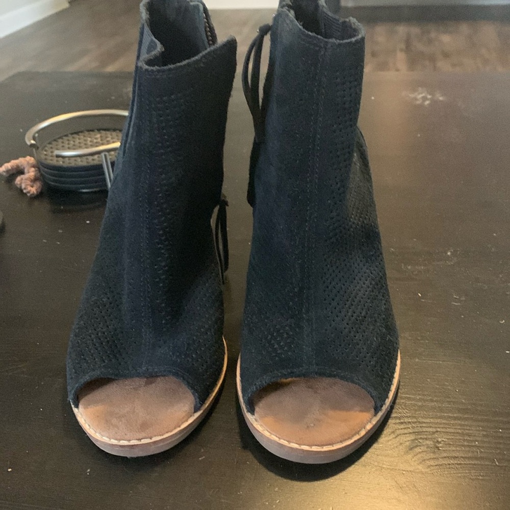 Black TOMS peep toe booties